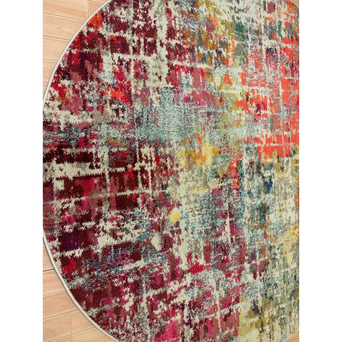 Celestial CES13 Modern Abstract Soft Durable Low Short Flat Pile Pink/Multi Round Rug-Nourison-Rug Love - The Most Loved Rug Store