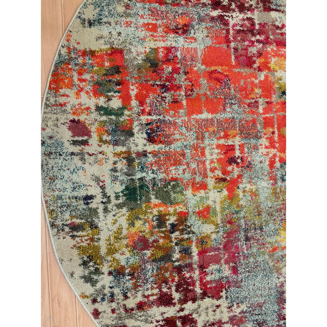 Celestial CES13 Modern Abstract Soft Durable Low Short Flat Pile Pink/Multi Round Rug-Nourison-Rug Love - The Most Loved Rug Store