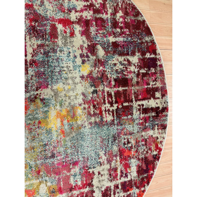 Celestial CES13 Modern Abstract Soft Durable Low Short Flat Pile Pink/Multi Round Rug-Nourison-Rug Love - The Most Loved Rug Store