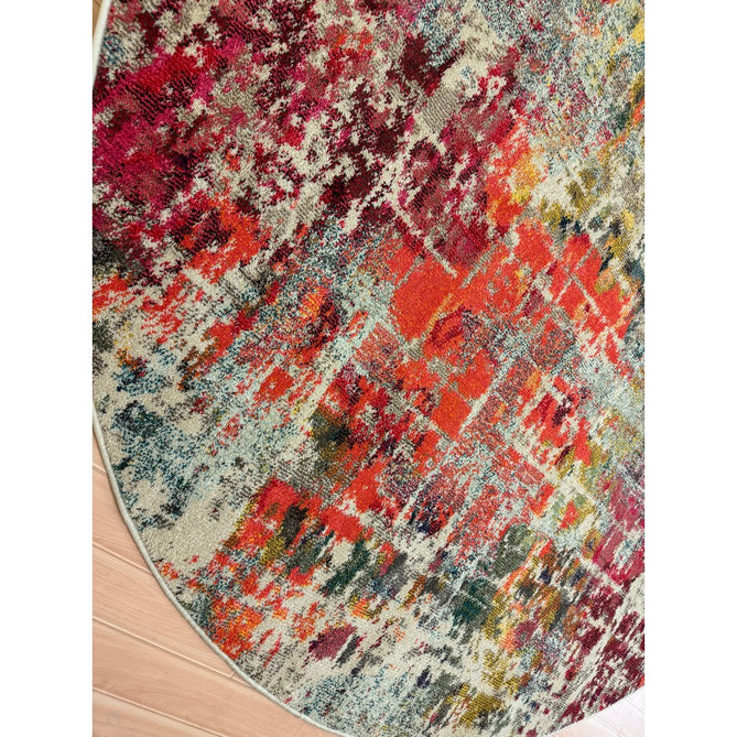 Celestial CES13 Modern Abstract Soft Durable Low Short Flat Pile Pink/Multi Round Rug-Nourison-Rug Love - The Most Loved Rug Store