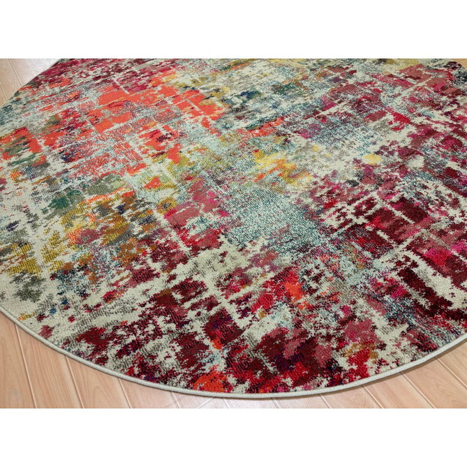 Celestial CES13 Modern Abstract Soft Durable Low Short Flat Pile Pink/Multi Round Rug-Nourison-Rug Love - The Most Loved Rug Store