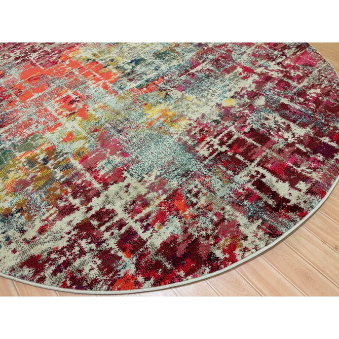 Celestial CES13 Modern Abstract Soft Durable Low Short Flat Pile Pink/Multi Round Rug-Nourison-Rug Love - The Most Loved Rug Store