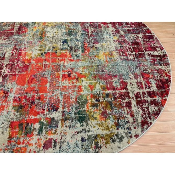 Celestial CES13 Modern Abstract Soft Durable Low Short Flat Pile Pink/Multi Round Rug-Nourison-Rug Love - The Most Loved Rug Store