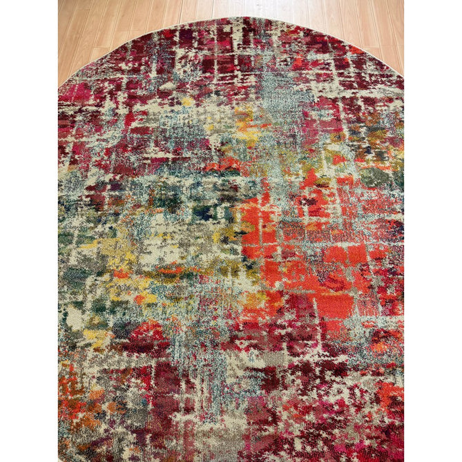 Celestial CES13 Modern Abstract Soft Durable Low Short Flat Pile Pink/Multi Round Rug-Nourison-Rug Love - The Most Loved Rug Store