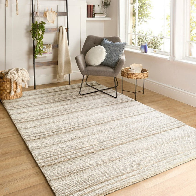 Chunky Knit Modern Plain Subtle Stipe Mottled Beaded Pebble Hand-Woven Textured Hi-Low Wool Flat-Pile Cream/Beige/Natural Rug-Origins-Rug Love - The Most Loved Rug Store