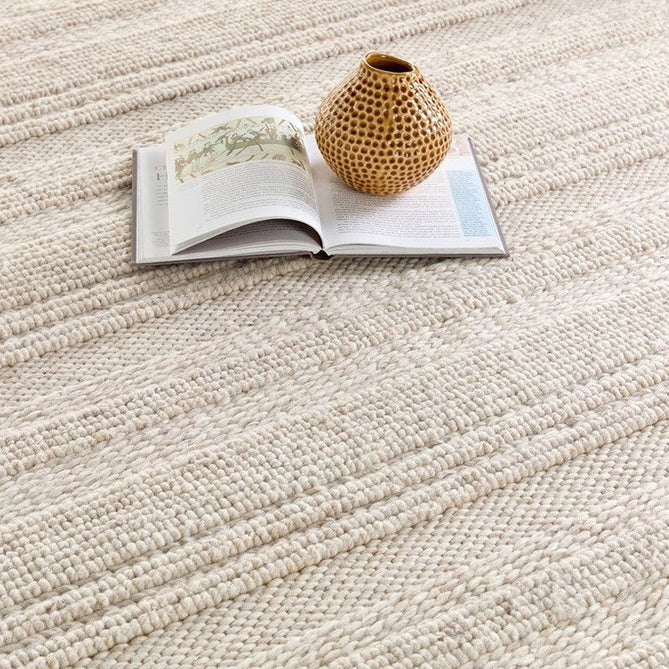 Chunky Knit Modern Plain Subtle Stipe Mottled Beaded Pebble Hand-Woven Textured Hi-Low Wool Flat-Pile Cream/Beige/Natural Rug-Origins-Rug Love - The Most Loved Rug Store