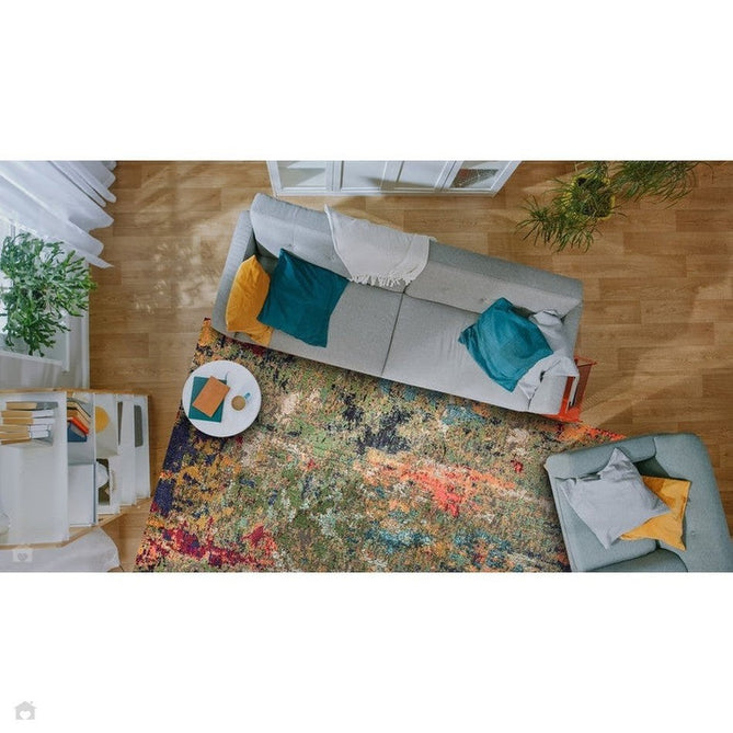 Colores Cloud CO01 Gardenia Modern Abstract Durable Low Short Pile Multicolour/Green/Orange Rug-Asiatic Carpets-Rug Love - The Most Loved Rug Store