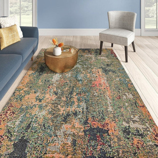 Colores Cloud CO01 Gardenia Modern Abstract Durable Low Short Pile Multicolour/Green/Orange Rug-Asiatic Carpets-Rug Love - The Most Loved Rug Store