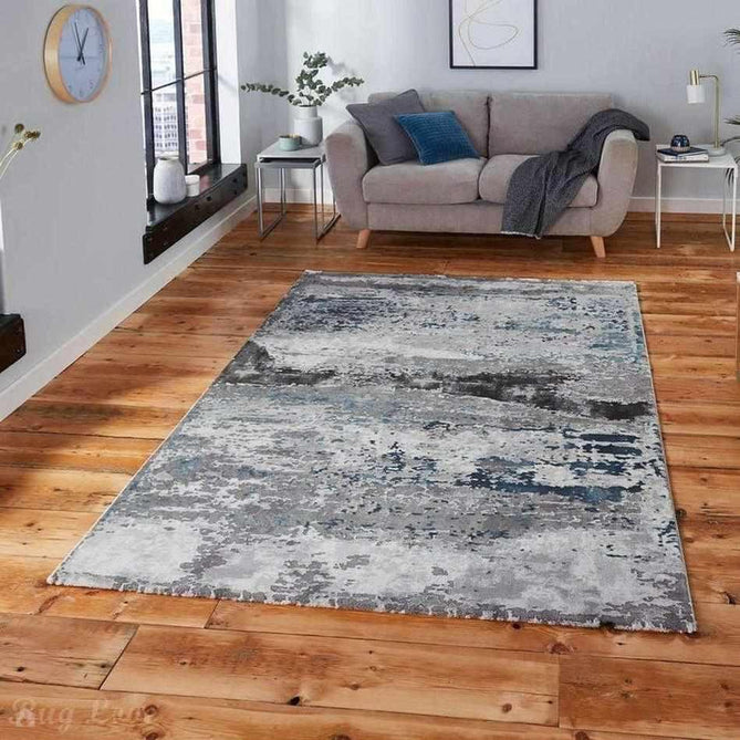 Craft 19788 Modern Abstract Distressed Marbled Metallic Shimmer Soft Textured Grey/Navy Rug-Think Rugs-Rug Love - The Most Loved Rug Store