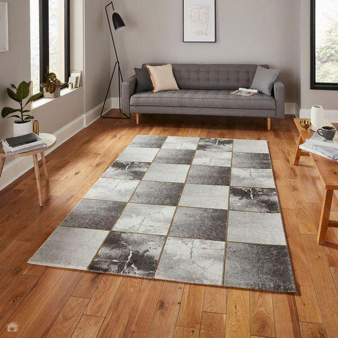 Craft 23495 Modern Geometric Checkered Soft Textured Grey/Gold Rug-Think Rugs-Rug Love - The Most Loved Rug Store