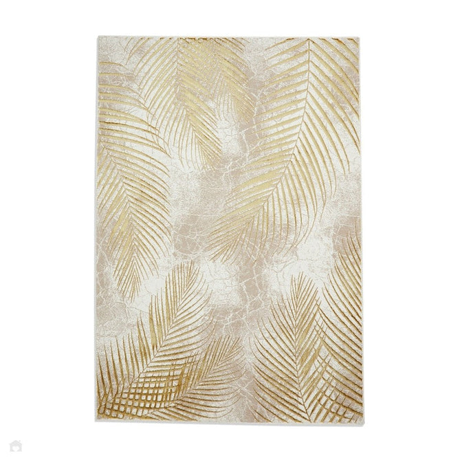 Creation 50051 Modern Botanical Ventation Metallic Shimmer Soft High-Density Textured Beige/Gold Rug 120 x 170 cm-Shop Returns-Rug Love - The Most Loved Rug Store