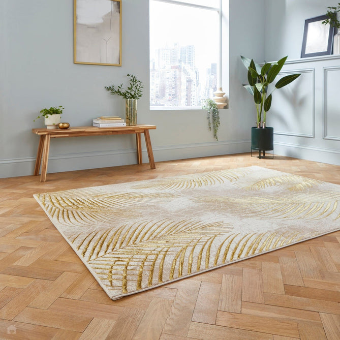 Creation 50051 Modern Botanical Ventation Metallic Shimmer Soft High-Density Textured Beige/Gold Rug-Think Rugs-Rug Love - The Most Loved Rug Store