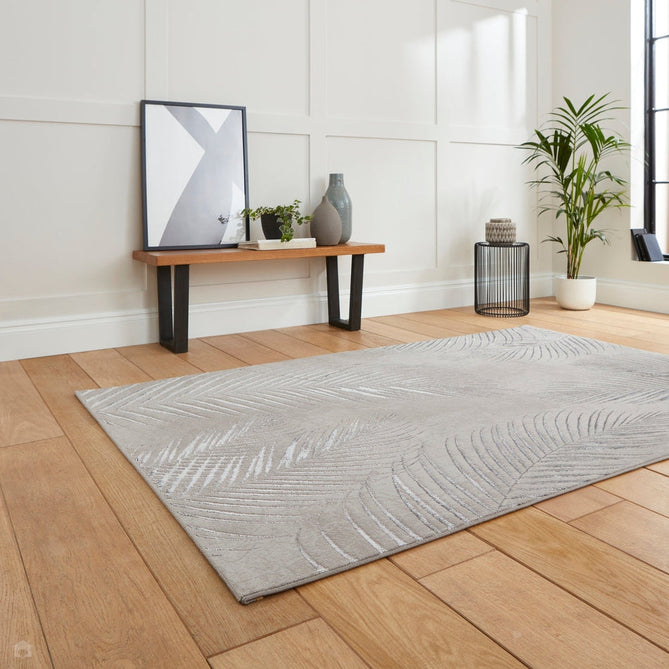 Creation 50051 Modern Botanical Ventation Metallic Shimmer Soft High-Density Textured Grey/Silver Rug-Think Rugs-Rug Love - The Most Loved Rug Store