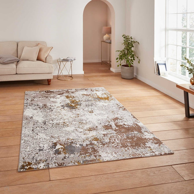 Creation 50179 Modern Distressed Multi Textured Super-Soft Gold/Beige/Brown Rug-Think Rugs-Rug Love - The Most Loved Rug Store