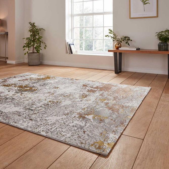 Creation 50179 Modern Distressed Multi Textured Super-Soft Gold/Beige/Brown Rug-Think Rugs-Rug Love - The Most Loved Rug Store