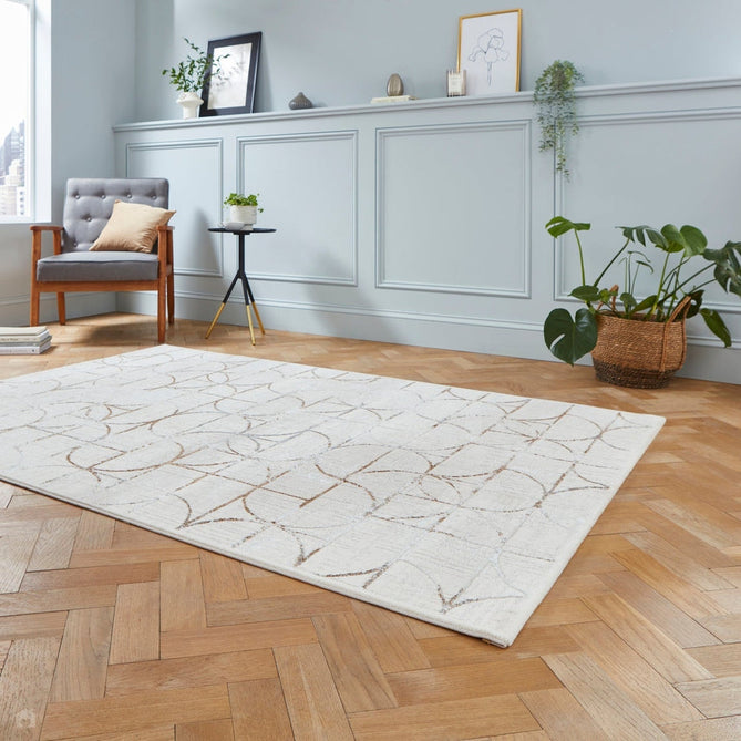 Creation G2851 Modern Geometric Distressed Metallic Shimmer Soft High-Density Textured Beige/Silver Rug-Think Rugs-Rug Love - The Most Loved Rug Store