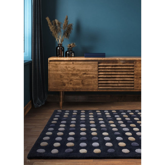 Dotty Modern Geometric Polka Dot Hand-Carved Hi-Low 3D Dome Textured Wool&Viscose Navy Rug-Asiatic Carpets-Rug Love - The Most Loved Rug Store