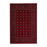 Dubai 62098 Traditional Bokhara Floral Motif Medallion Border Soft Patterned Red Rug