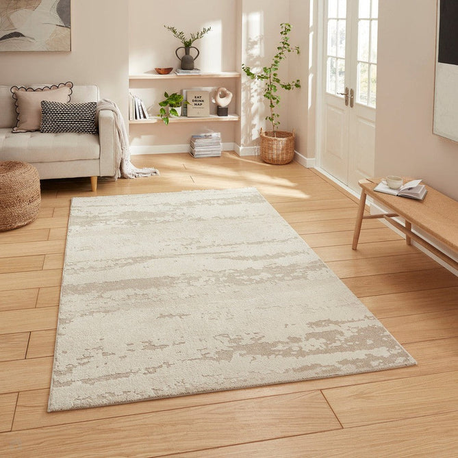 Elio 62841 Modern Abstract Distressed Soft-Touch High-Density Hi-Low Textured Pile Polypropylene/Polyester Mix Cream Rug-Think Rugs-Rug Love - The Most Loved Rug Store