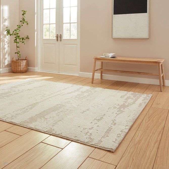 Elio 62841 Modern Abstract Distressed Soft-Touch High-Density Hi-Low Textured Pile Polypropylene/Polyester Mix Cream Rug-Think Rugs-Rug Love - The Most Loved Rug Store