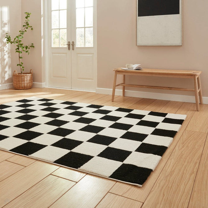 Elio 69924 Modern Geometric Checkerboard Carved Soft-Touch High-Density Hi-Low Textured Pile Polypropylene/Polyester Mix Black/White Rug-Think Rugs-Rug Love - The Most Loved Rug Store