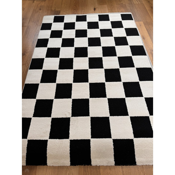 Elio 69924 Modern Geometric Checkerboard Carved Soft-Touch High-Density Hi-Low Textured Pile Polypropylene/Polyester Mix Black/White Rug-Think Rugs-Rug Love - The Most Loved Rug Store