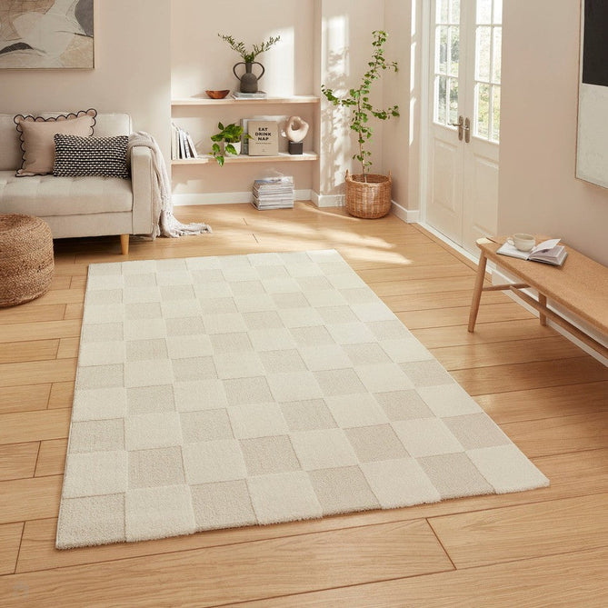 Elio 69924 Modern Geometric Checkerboard Carved Soft-Touch High-Density Hi-Low Textured Pile Polypropylene/Polyester Mix Cream Rug-Think Rugs-Rug Love - The Most Loved Rug Store