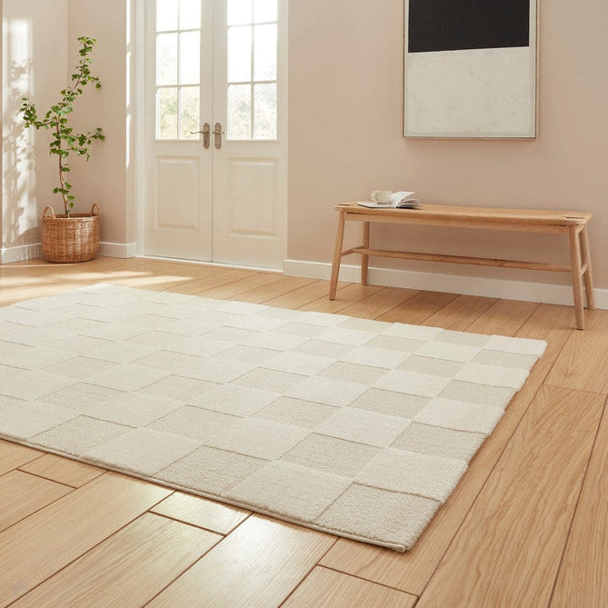 Elio 69924 Modern Geometric Checkerboard Carved Soft-Touch High-Density Hi-Low Textured Pile Polypropylene/Polyester Mix Cream Rug-Think Rugs-Rug Love - The Most Loved Rug Store