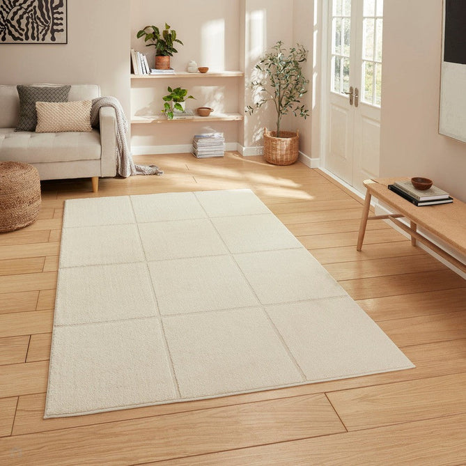 Elio 70100 Modern Geometric Carved Soft-Touch High-Density Hi-Low Textured Pile Polypropylene/Polyester Mix Cream Rug-Think Rugs-Rug Love - The Most Loved Rug Store