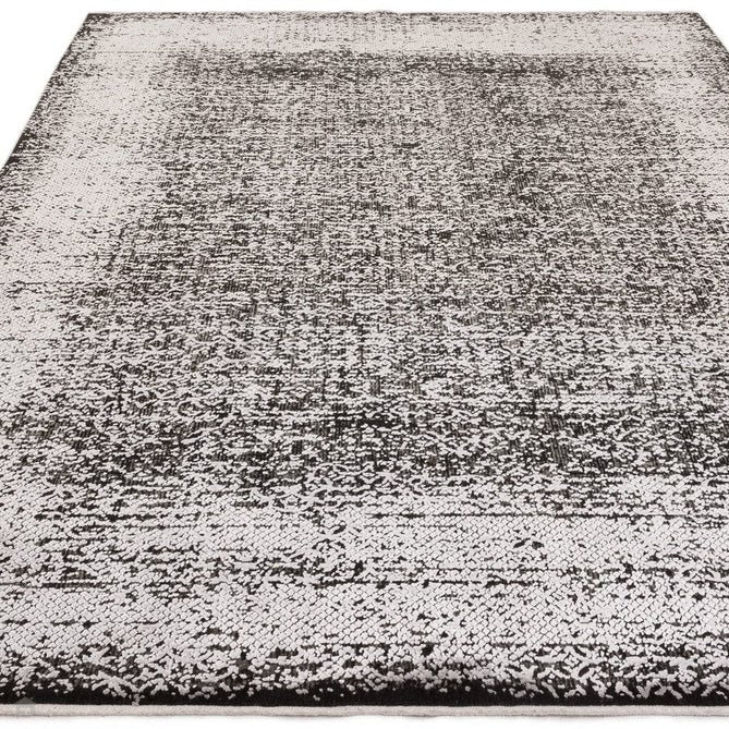 Elodie Modern Abstract Metallic Shimmer Bordered Overdyed Textured Soft-Touch Flatweave Silver/Black Rug-Asiatic Carpets-Rug Love - The Most Loved Rug Store