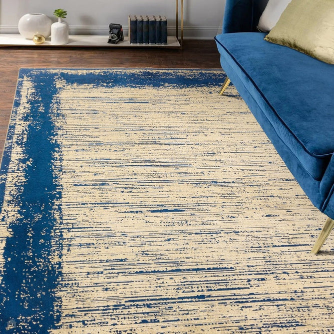 Elodie Modern Abstract Metallic Shimmer Bordered Overdyed Textured Soft-Touch Flatweave Twilight Blue/Gold Rug-Asiatic Carpets-Rug Love - The Most Loved Rug Store