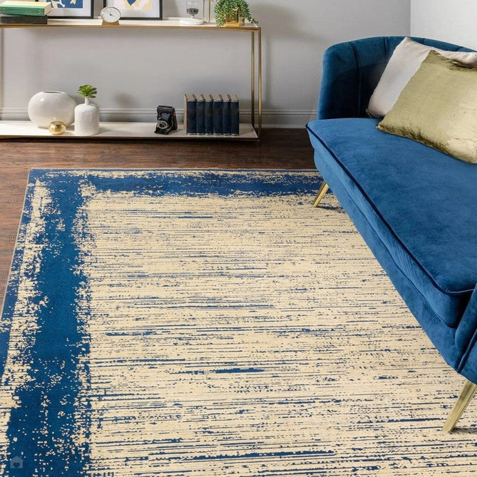 Elodie Modern Abstract Metallic Shimmer Bordered Overdyed Textured Soft-Touch Flatweave Twilight Blue/Gold Rug-Asiatic Carpets-Rug Love - The Most Loved Rug Store