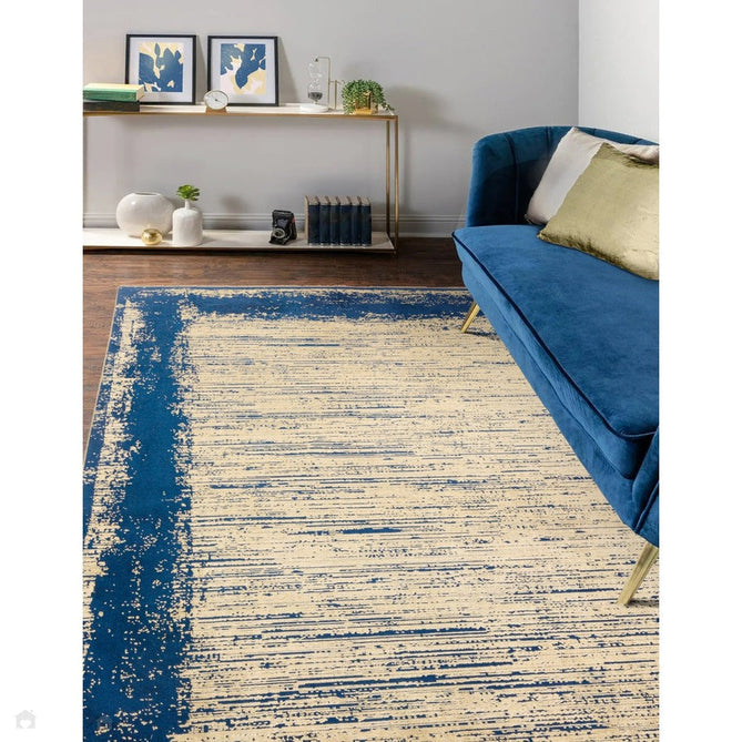 Elodie Modern Abstract Metallic Shimmer Bordered Overdyed Textured Soft-Touch Flatweave Twilight Blue/Gold Rug-Asiatic Carpets-Rug Love - The Most Loved Rug Store