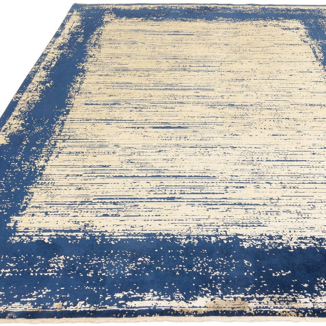 Elodie Modern Abstract Metallic Shimmer Bordered Overdyed Textured Soft-Touch Flatweave Twilight Blue/Gold Rug-Asiatic Carpets-Rug Love - The Most Loved Rug Store