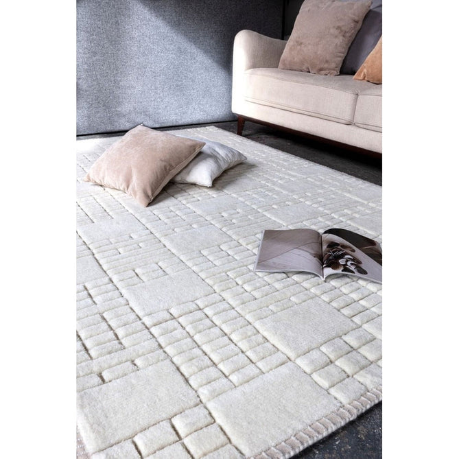 Empire Modern Geometric Grid Hand-Woven Textured Hi-Low Wool Cream/Neutral Rug-Asiatic Carpets-Rug Love - The Most Loved Rug Store