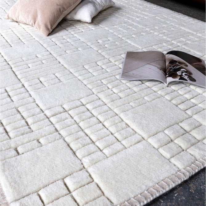 Empire Modern Geometric Grid Hand-Woven Textured Hi-Low Wool Cream/Neutral Rug-Asiatic Carpets-Rug Love - The Most Loved Rug Store