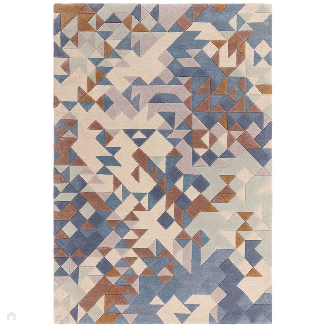 Enigma Modern Geometric 3D Hand-Carved High-Density Heavy-Weight Hi-Low Textured Soft Wool&Viscose Blue/Multicolour Rug-Asiatic Carpets-Rug Love - The Most Loved Rug Store