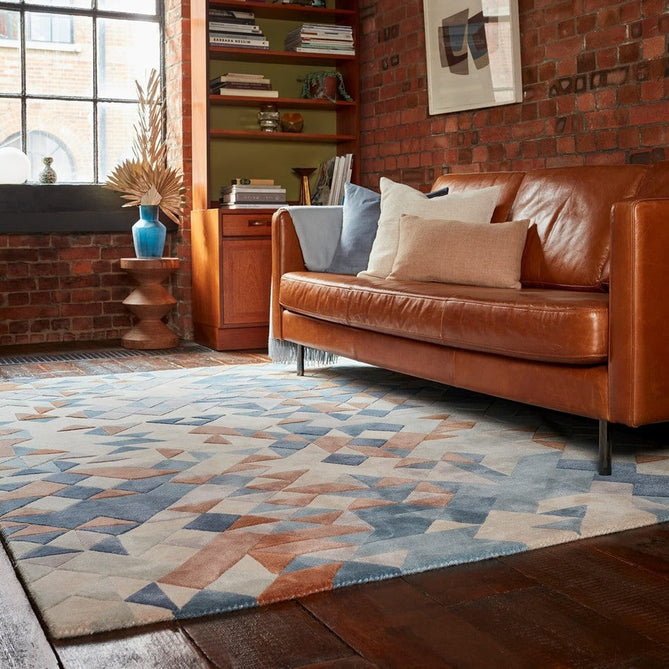 Enigma Modern Geometric 3D Hand-Carved High-Density Heavy-Weight Hi-Low Textured Soft Wool&Viscose Blue/Multicolour Rug-Asiatic Carpets-Rug Love - The Most Loved Rug Store