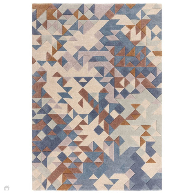 Enigma Modern Geometric 3D Hand-Carved High-Density Heavy-Weight Hi-Low Textured Soft Wool&Viscose Blue/Multicolour Rug-Asiatic Carpets-Rug Love - The Most Loved Rug Store