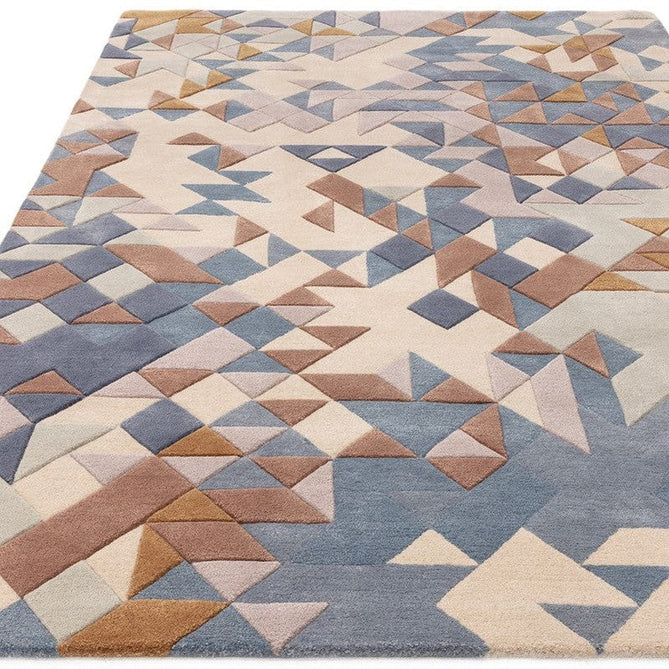 Enigma Modern Geometric 3D Hand-Carved High-Density Heavy-Weight Hi-Low Textured Soft Wool&Viscose Blue/Multicolour Rug-Asiatic Carpets-Rug Love - The Most Loved Rug Store