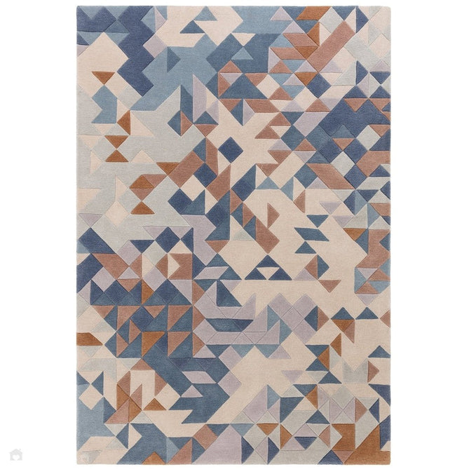 Enigma Modern Geometric 3D Hand-Carved High-Density Heavy-Weight Hi-Low Textured Soft Wool&Viscose Blue/Multicolour Rug-Asiatic Carpets-Rug Love - The Most Loved Rug Store