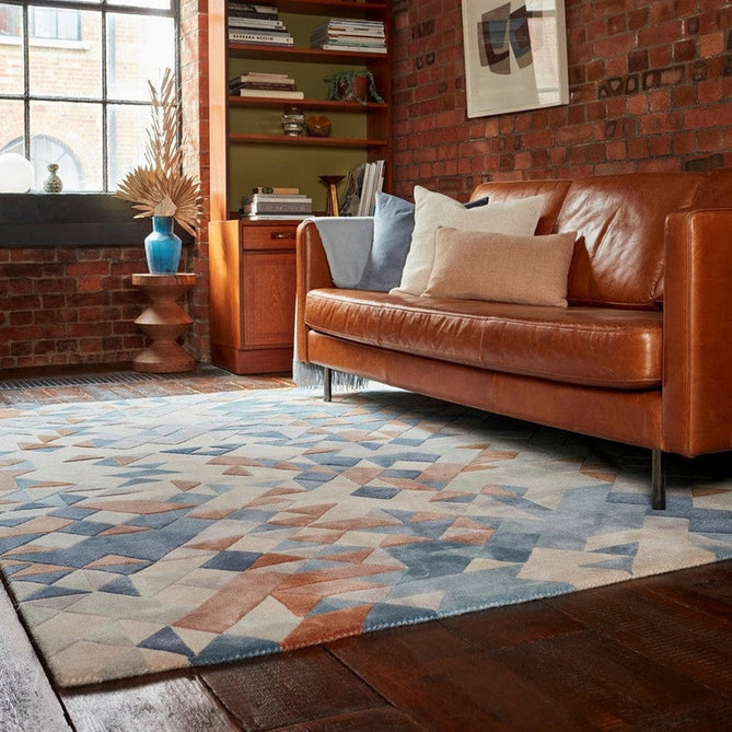 Enigma Modern Geometric 3D Hand-Carved High-Density Heavy-Weight Hi-Low Textured Soft Wool&Viscose Blue/Multicolour Rug-Asiatic Carpets-Rug Love - The Most Loved Rug Store