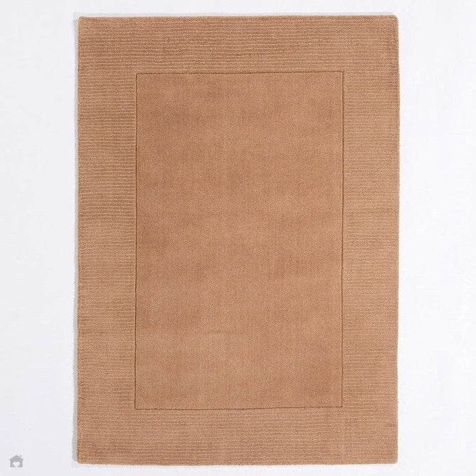 Esme Modern Plain Contrast Ribbed Border Hand-Woven Wool Taupe Rug 160 x 230 cm-Shop Returns-Rug Love - The Most Loved Rug Store