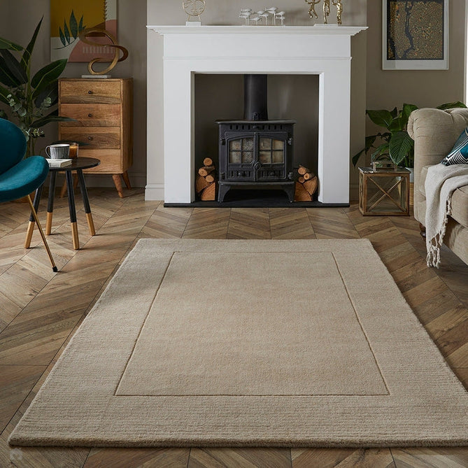 Esme Modern Plain Textured Contrast Ribbed Border Hand-Woven Wool Cream Rug-Esselle Rugs-Rug Love - The Most Loved Rug Store