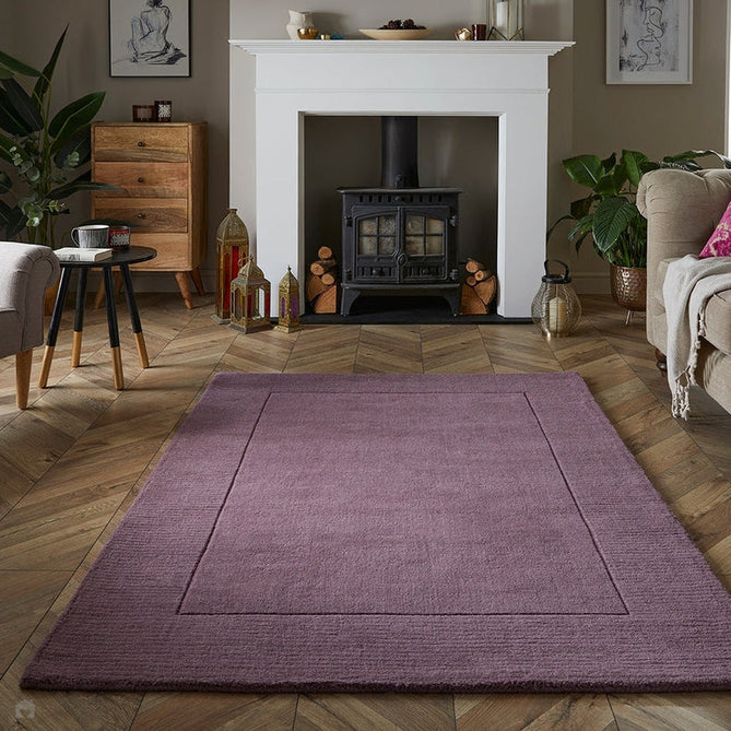 Esme Modern Plain Textured Contrast Ribbed Border Hand-Woven Wool Mauve Rug-Esselle Rugs-Rug Love - The Most Loved Rug Store