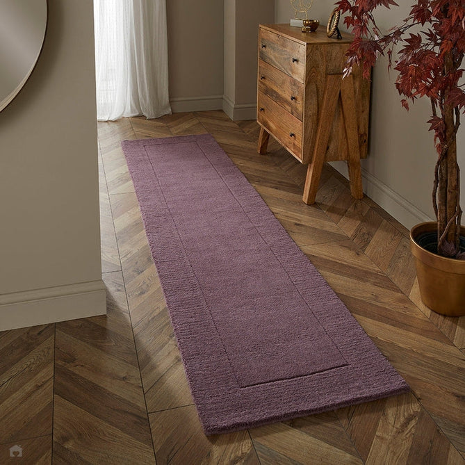 Esme Modern Plain Textured Contrast Ribbed Border Hand-Woven Wool Mauve Rug-Esselle Rugs-Rug Love - The Most Loved Rug Store