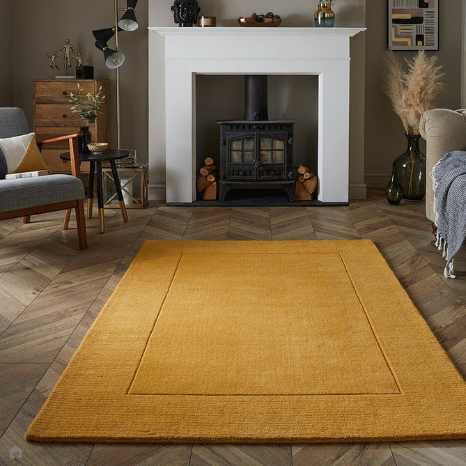 Esme Modern Plain Textured Contrast Ribbed Border Hand-Woven Wool Ochre Rug-Esselle Rugs-Rug Love - The Most Loved Rug Store