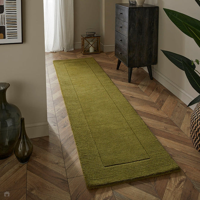 Esme Modern Plain Textured Contrast Ribbed Border Hand-Woven Wool Olive Green Rug-Esselle Rugs-Rug Love - The Most Loved Rug Store