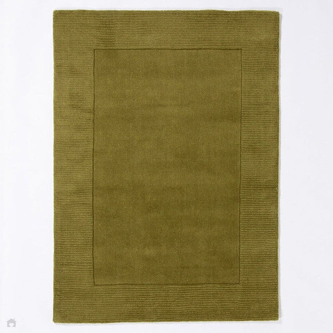 Esme Modern Plain Textured Contrast Ribbed Border Hand-Woven Wool Olive Green Rug-Esselle Rugs-Rug Love - The Most Loved Rug Store