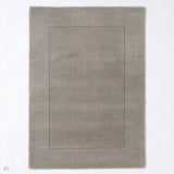 Esme Modern Plain Textured Contrast Ribbed Border Hand-Woven Wool Silver Rug 160 x 230 cm